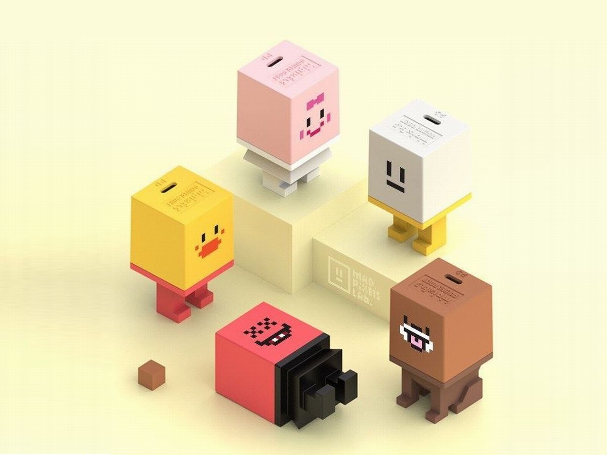 采用了像素化风格,就像"minecraft"游戏的像素人一样,将充电器拟人化